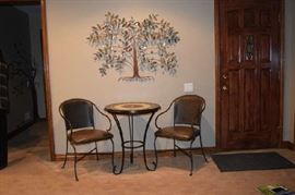 Patio Table and Chair, Metal Wall Tree Art