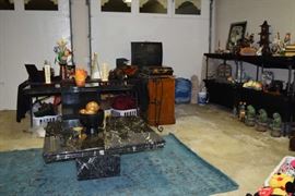 Marble Coffee Table, Fish Pitcher, TV Stand, Chest Set in Wood Box, TV