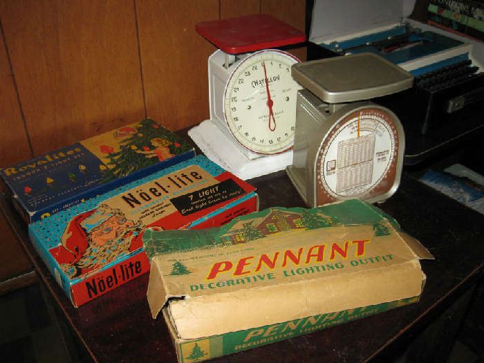 Vintage Scales and Collectible Xmas Lights in Original Boxes