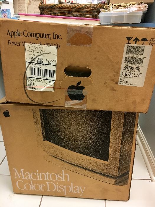 An Apple Macintosh 6100/60 and a Macintosh Color Display (box dated 1993) that's never been out of the boxes!!!