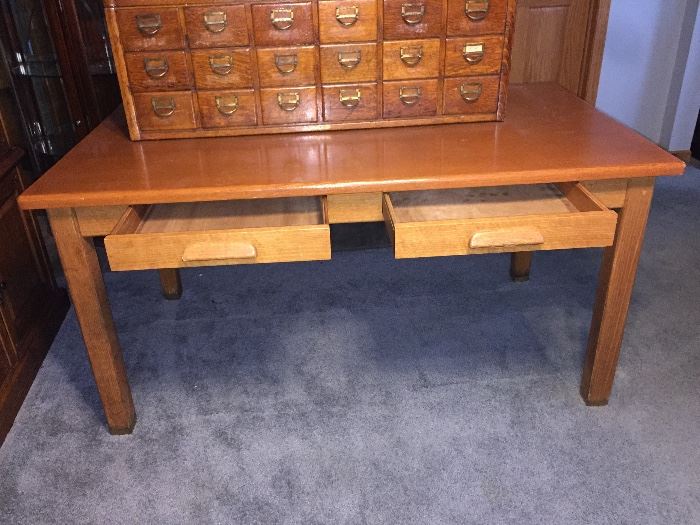 Wood table with drawers