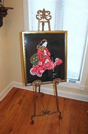 Silk geisha picture and nice metal easel