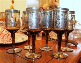 Peruvian sterling overlay glasses with Incan designs