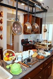 Copper and iron kitchenware, dishes, and more! (hanging rack not for sale)