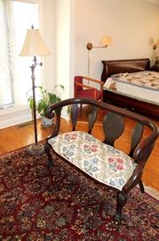 Antique settee and nice floor lamp