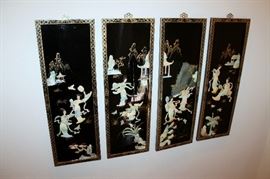 Set of 4 Asian lacquered / mother-of-pearl panels