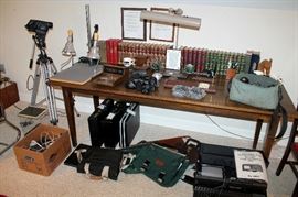 Farmhouse table, electronics