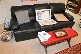 Leather sofa and vintage table