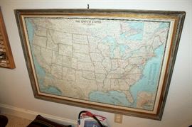 Large framed map of USA
