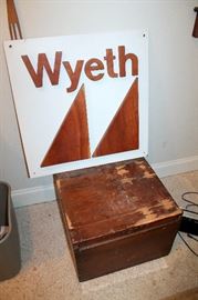 Wyeth sign and old wooden crate