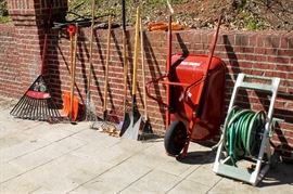 Yard tools and wheel barrow