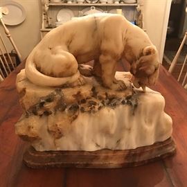 Antique carved marble lion