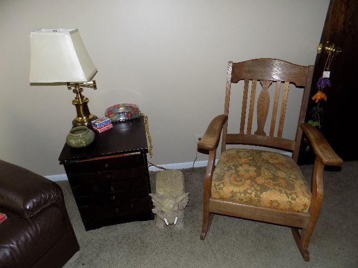 Antique Rocking Chair and Game Table Cabinet