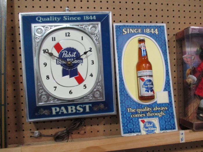 Vintage beer signs and clock