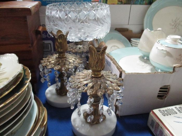 Crystal center dish and candle sticks