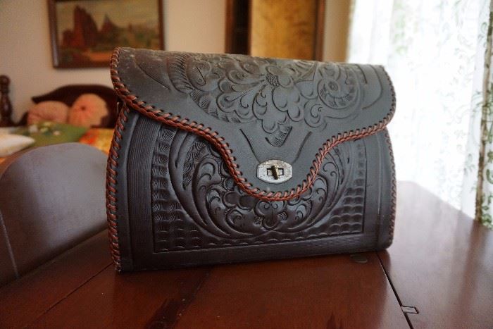 Hand made tooled leather purse