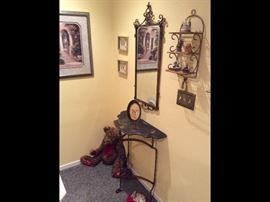Italian Style, Antique iron wall table and mirror set