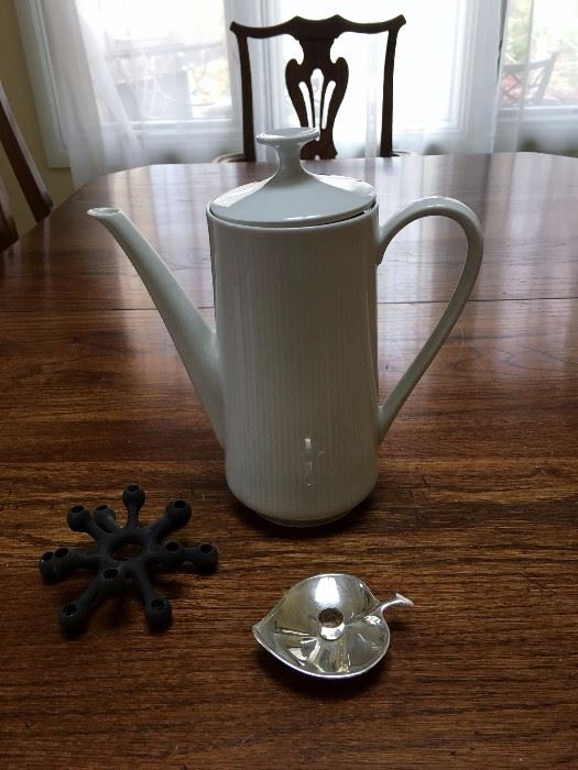 Mid Century German Coffee Pot and Danish Candle Holders