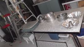 GORGEOUS VINTAGE KITCHEN TABLE WITH BAKING PANS