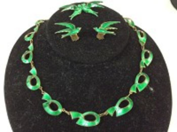 Green Enamel Sterling Jewelry