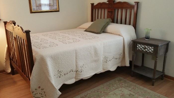 Antique Scottish Antique queensize bed, mattress and box springs.  Additional memory foam topper - this bed is beautiful and very sturdy.  Not something you find at today's furniture stores for much less 