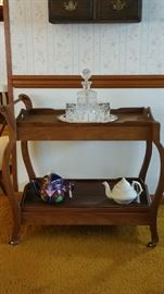 Serving cart and butlers tray -crystal decanter set