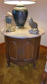 barrel end table with marble top