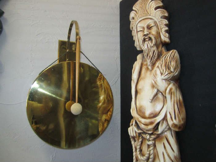 Brass Asian gong - wall art is resin