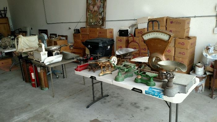 More vintage scales, fire extinguishers, boxes full of Playboy and Life magazines