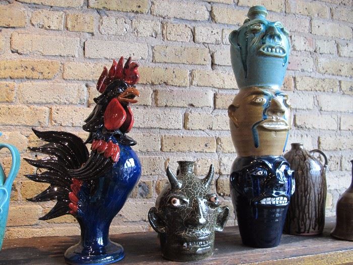 Rarely Seen Rooster and 3 high Face Jug