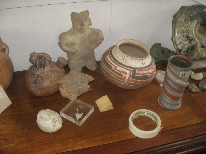 Pre Columbian ZOOMORPHIC TOAD POTTERY VESSEL ( on the left)