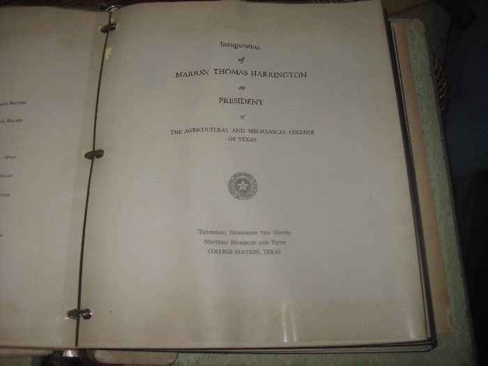 1955 Inauguration of Marion Thomas Harrington for President of Texas A&M including photos of the visit of President Eisenhower. Great historical item!