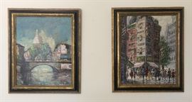 Left:  Signed Patry.  Sacre Coeur.  Oil.  16x20.   Right:  Signed Jean du Reiu.  Paris Street Scene.  Oil.  16x20