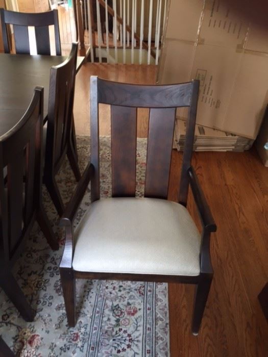 One of 2 king's chairs with arms for dining room table set.