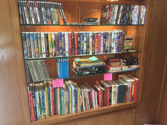 DVD's, CD's, Disney VHS, Playstation II games, Books, Childrens books