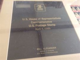 Postage stamp House of Representative Commemorative unused Bicentennial Stamps Framed and personalized for Congressman Bill Alexander 