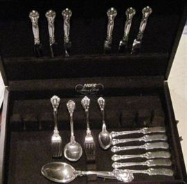 Gorham Chantilly  service for six plus 3 serving spoons  monogrammed with an H  extra pieces 