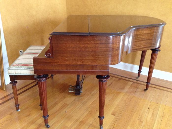 Side View Baby Grand Piano & Bench