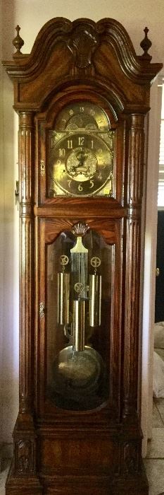 Charles R Sigh large dark oak grandfather clock