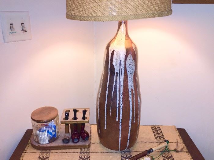 Studio pottery lamp, drip glaze