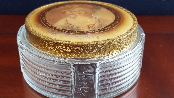 Celluloid Hand Painted mirrored Cosmetic Jar