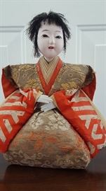 Turn of the Century Japanese Porcelain Head Doll with Human Hair. Silk Kimono. 
