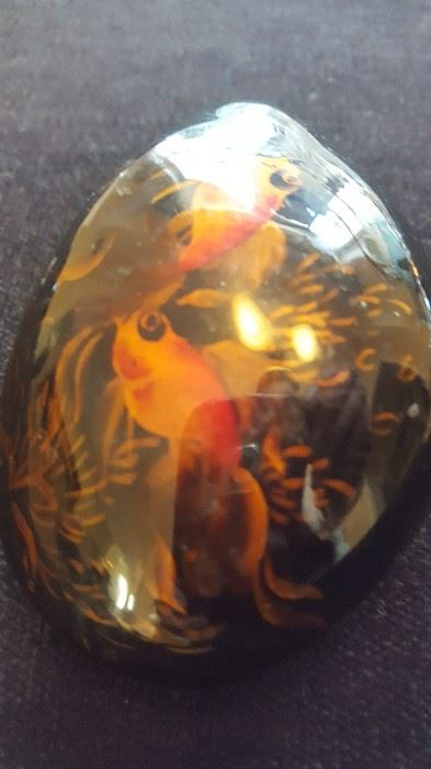 Beautiful vintage Japanese koi lacquered river stone.