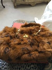 Louis Vuitton Papillion Chain hand bag Monogram Mink Fur 