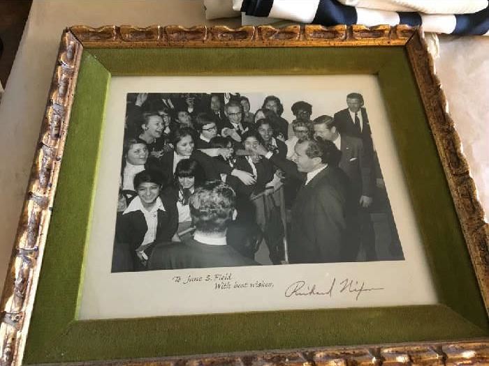 Signed Richard Nixon photo to Jane S. Field with Newspaper article containing both