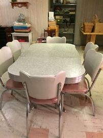 Vintage Laminate and Chrome Table with 6 chairs
