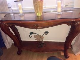Glass Top Wood Console