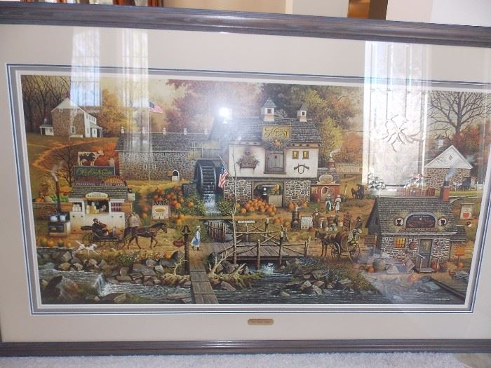 Charles Wysocki "Old Bucks County" large customed framed signed art print w/ COA
