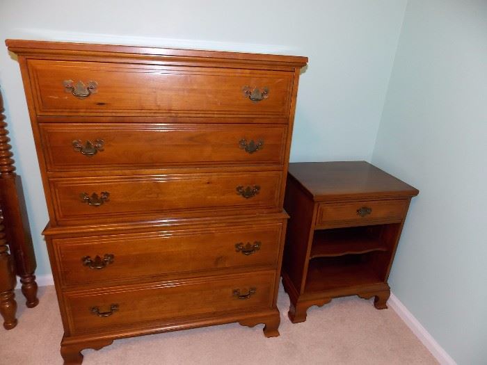 Authentic Vintage Davis Cabinet Co. (Nashville TN)   Full Bedroom Set, Stamped and numbered, Woodstock Walnut, Chest of drawers and night stand