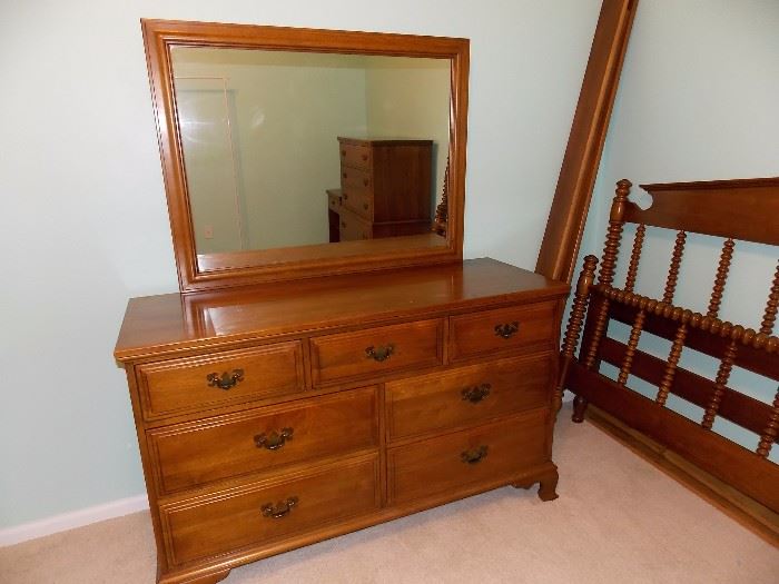 Authentic Vintage Davis Cabinet Co. (Nashville TN)   Full Bedroom Set, Stamped and numbered, Woodstock Walnut, Dresser and Mirror 